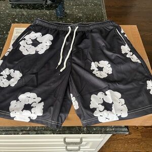 Black and White floral Denim Tear Shorts